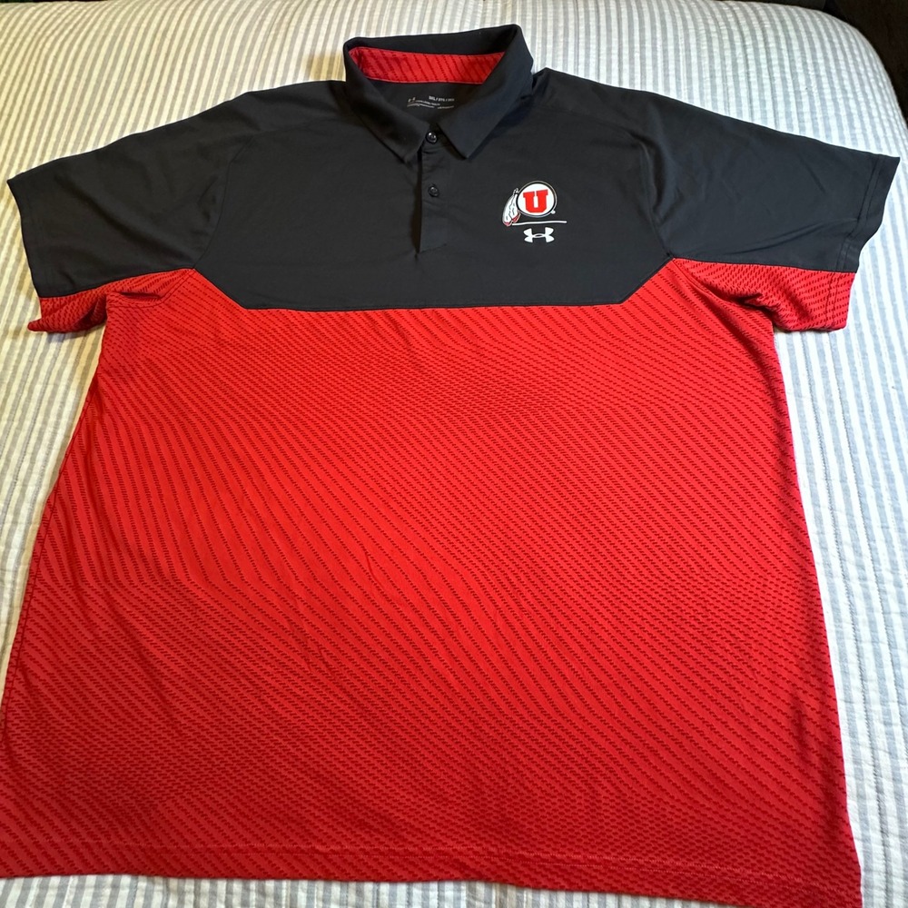 Under Armour Mens University of Utah Utes HeatGear Polo Shirt Red Black 3XL